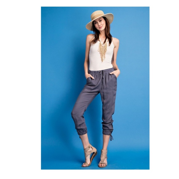 easel Pants & Jumpsuits Side Laceup Cropped Joggers Slate Blue